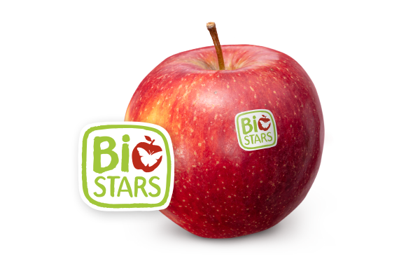 Apfel mit Aufkleber